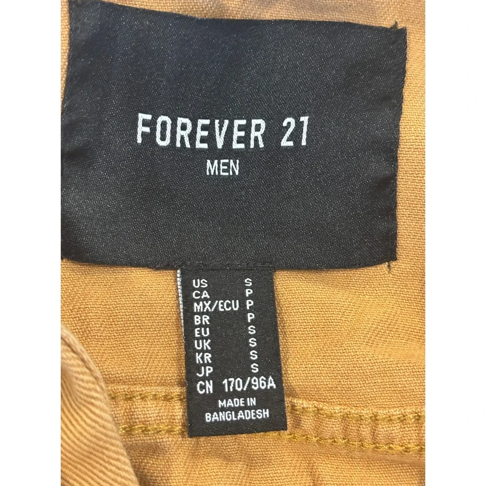 Forever 21 Men Mustard Tan Canvas Trucker Jacket with Grey Jersey Hood Small